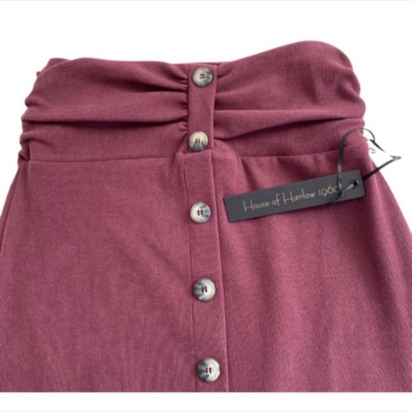 House Of Harlow 1960 Deep Burgundy Knit Midi Skirt With Buttons, Size Medium - Picture 6 of 13